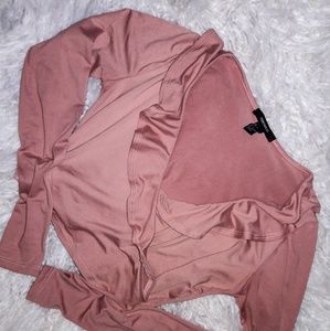 Ruffle Cropped Pink Long Sleeve
